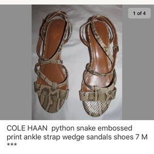 COLE HAAN python snake strappy wedge sandals shoes